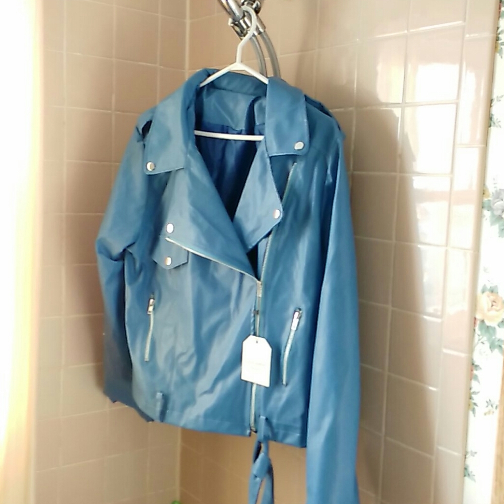 NWT Blue Faux Leather Jacket
